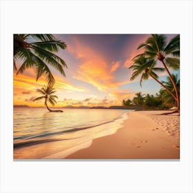 Flux Schnell A Tranquil Tropical Beach At Sunset Bathed In War 2 Lienzo