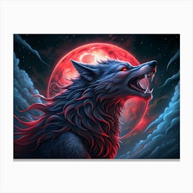 Wolf Howling At The Blood Moon 1 Canvas Print