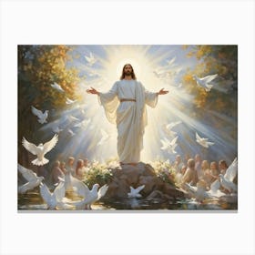 An Artistic Rendering Of A Serene Sunday Morning A Figure Symbolic Of Jesus Christ In A Posture Of (1) 2 Canvas Print