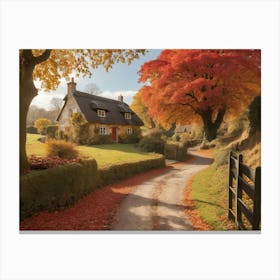 Country Cottage In Autumn Paintings Art Print Canvas Print