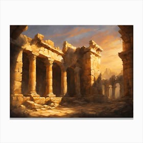 Ancient Ruins Bathed In The Golden Glow Of Sunset Canvas Print