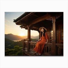 A Youthful Asian Woman Embodying Freedom Pleasure And Success Embarks On An Extreme Adventure P (5) Canvas Print