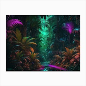 Futuristic neon cyberpunk jungle Canvas Print