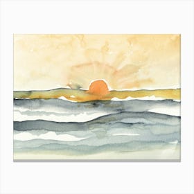 Ocean Sunset, Abstract Watercolor in Blue and Orange Canvas Print