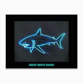 Blue Neon Great White Shark 6 Poster Canvas Print