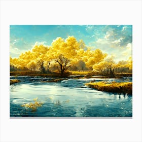 Yellow Trees In A River Canvas Print