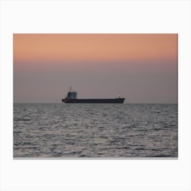 Cargo Ship At Sunset Canvas Print