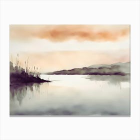 Sleeping sea at sunset, waterlolour Canvas Print