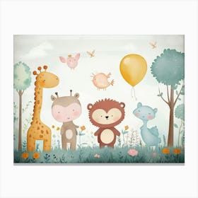 Giraffes And Birds 1 Canvas Print