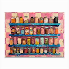 Spices On Shelves Pink Checkerboard 2 Canvas Print