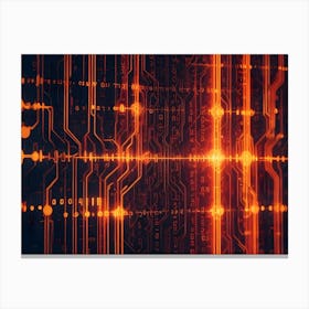 Abstract Image Of A Circuit Board With Glowing Orange Lines And Numbers, Representing Digital Technology And Connectivity Canvas Print