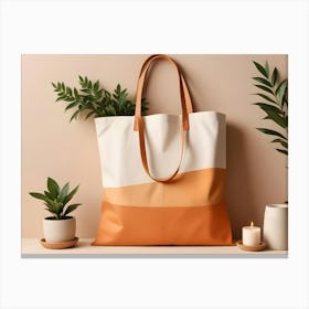 A Stylish Tote Bag With A Brown And Beige Color Scheme Canvas Print