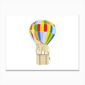 Giraffe In A Hot Air Balloon, Fun Safari Animal Print, Landscape Canvas Print