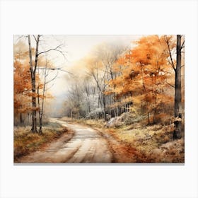 A Painting Of Country Road Through Woods In Autumn 30 Canvas Print