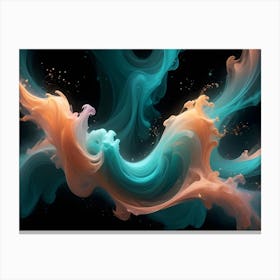 A Dynamic Abstract Composition Of Swirling, Colorful Smoke Or Liquid, With Teal, Orange, And Pink Hues, Creating A Sense Of Motion And Energy Canvas Print