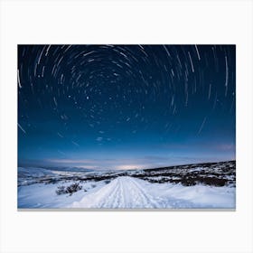 A Majestic Snowy Landscape Of Scandinavia Covering The Background Frost Covered Ground Resting Un (2) Canvas Print