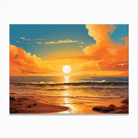 Beach Sunset Of Orange And Yellows Canvas Print