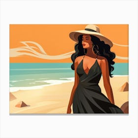 Illustration of an African American woman at the beach 50 Canvas Print