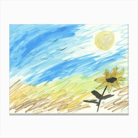 Yellow Sunflower Under Blue Sky - landscape sun sky Canvas Print