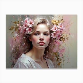 Portrait Of A Woman With Flowers Canvas Print