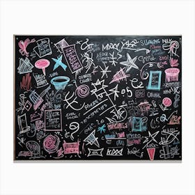 Blackboard Art Showcasing The Creative Chaos Of Chalk White Strokes Swirling With Abstract Circles A (1) Canvas Print