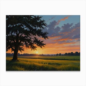 Sunset In The Field Canvas Print