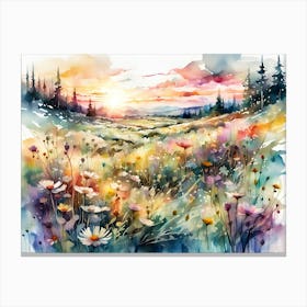 Watercolor Painting Landscape Flowers Trees Canvas Print