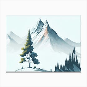 Mountain And Forest In Minimalist Watercolor Horizontal Composition 68 Canvas Print