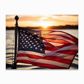 American Flag Rippling In The Wind During Sunrise Stars Shining With A Metallic Sheen Stripes Vibr (1) 2 Canvas Print