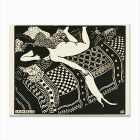 Laziness - La Paresse (Laziness) - Félix Valloton, 1896 - Famous Vintage Lazy Cat and Woman Playful Retro Wall Decor - Hippy Bohemian Boudoir Funny 1 Canvas Print