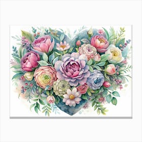 Watercolor Floral Heart 1 Canvas Print