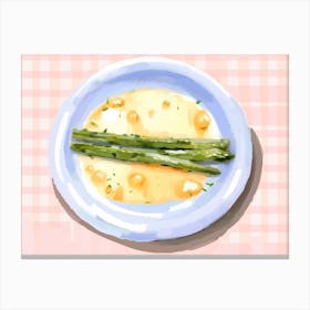 A Plate Of Asparagus, Top View Food Illustration, Landscape 3 Canvas Print
