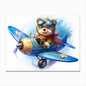 Bear Flying Airplane 1 Canvas Print