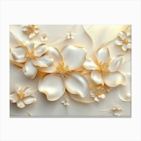 3d Flowers In Gold And Cream Colors 1 Canvas Print