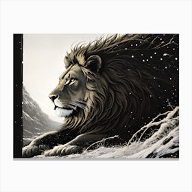 Lion In The Snow Canvas Print