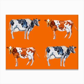 Cow Art On Orange Canvas Print
