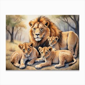 Family Of Lions Canvas Print