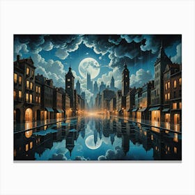 City Under The Moon Canvas Print