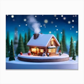 Miniature House Shaped Like A Cup Nestled In A Snow Covered Landscape At Night Illuminated By Windo Canvas Print