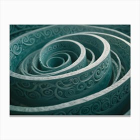 Close Up View Of A Textured Spiral With Intricate Carvings And A Hypnotic, Repetitive Pattern In Shades Of Blue And Green Canvas Print