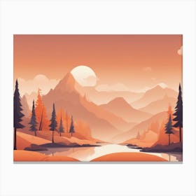 Misty mountains horizontal background in orange tone 126 Canvas Print