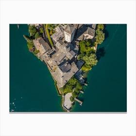 Beautiful island on Lake Orta in Italy. Aerial photography Canvas Print