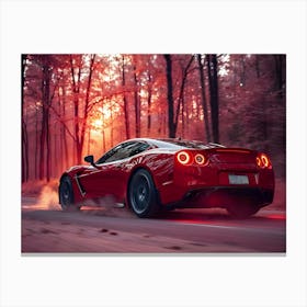 Red Sports Car In The Forest 3 Canvas Print