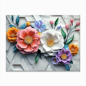 Flowers On A Marble Wall Canvas Print