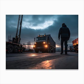 Man Walking In Front Of A Truck Canvas Print