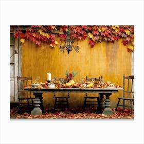 A Vintage Painting Esque Thanksgiving Celebration Enfolding Within An Intimate Group Nestled Amid R 1 Canvas Print