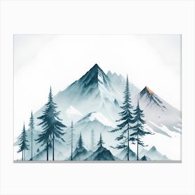 Mountain And Forest In Minimalist Watercolor Horizontal Composition 445 Canvas Print