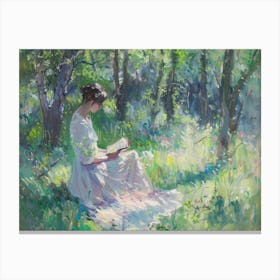 Girl Reading In The Woods Canvas Print