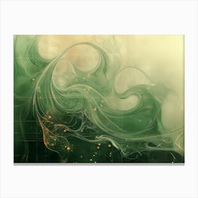 Green wave abstract watercolor landscape Canvas Print