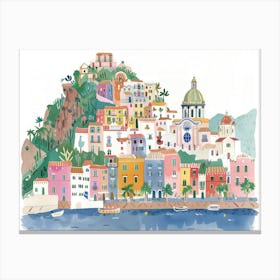 Positano Landmarks Landscape Watercolour Canvas Print